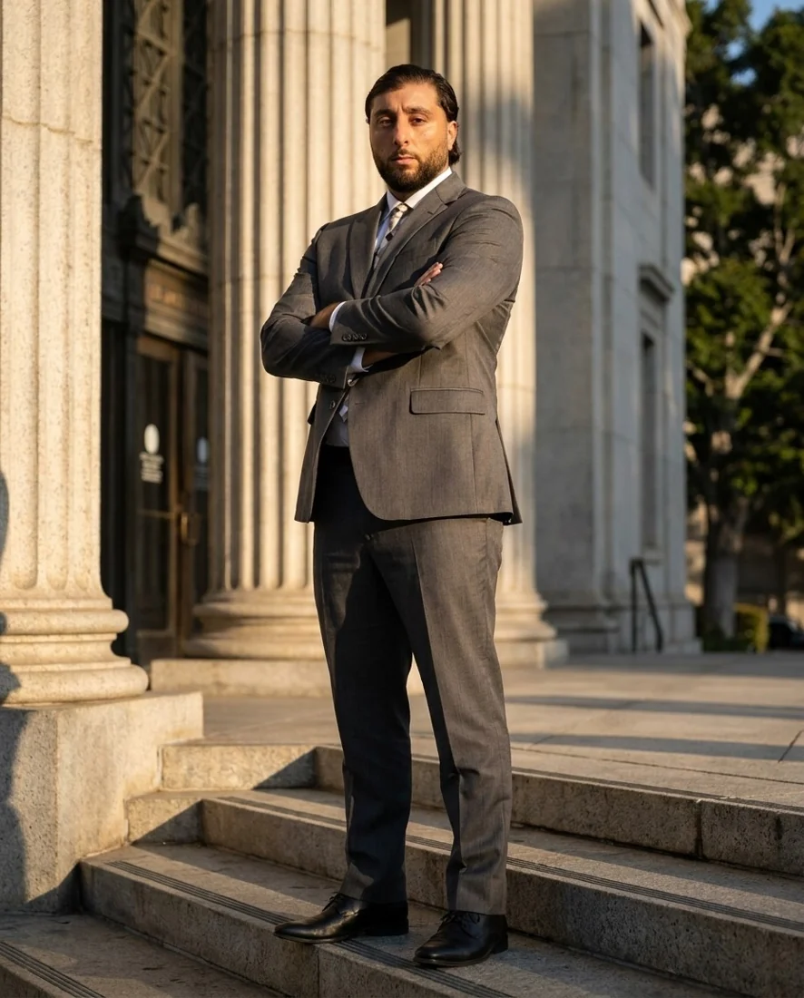 Attorney Moe Abdallah outside a Los Angeles courthouse