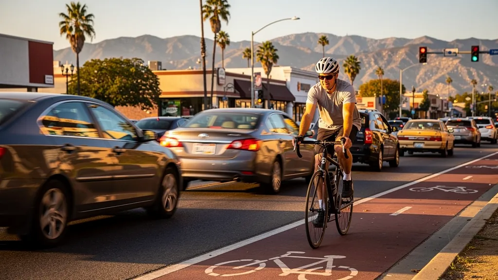 Cyclist riding in a bike lane beside traffic in Glendale