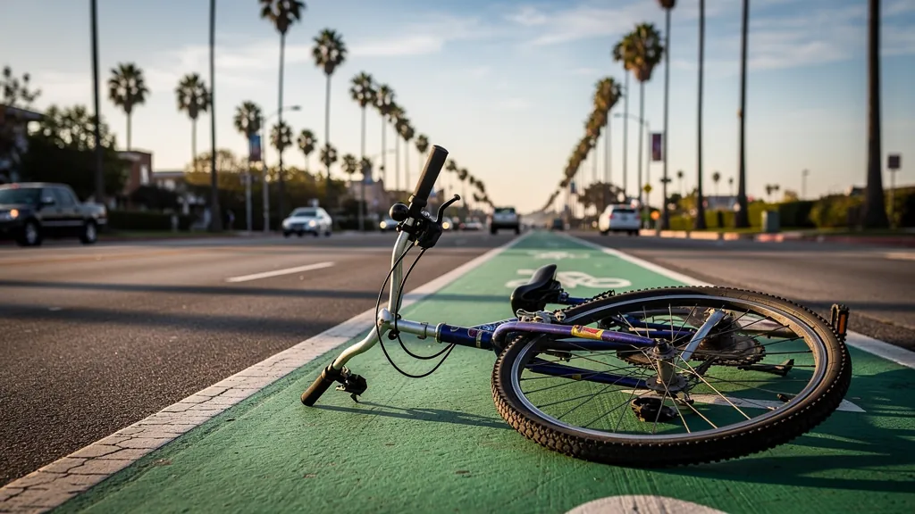 Bicycle with a bent wheel beside a bike lane in Torrance
