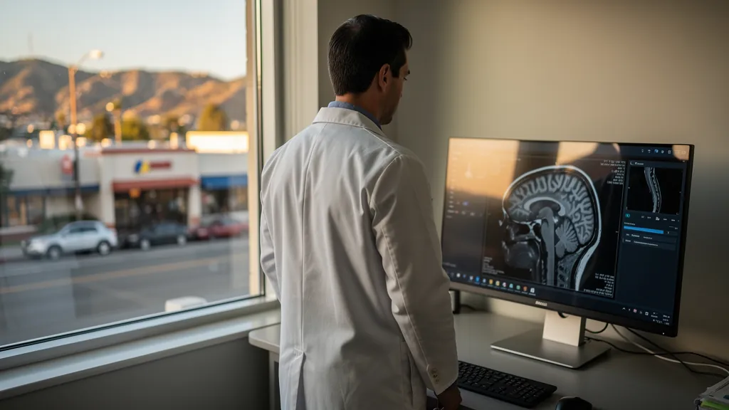 Doctor reviewing a brain MRI after a crash in Burbank