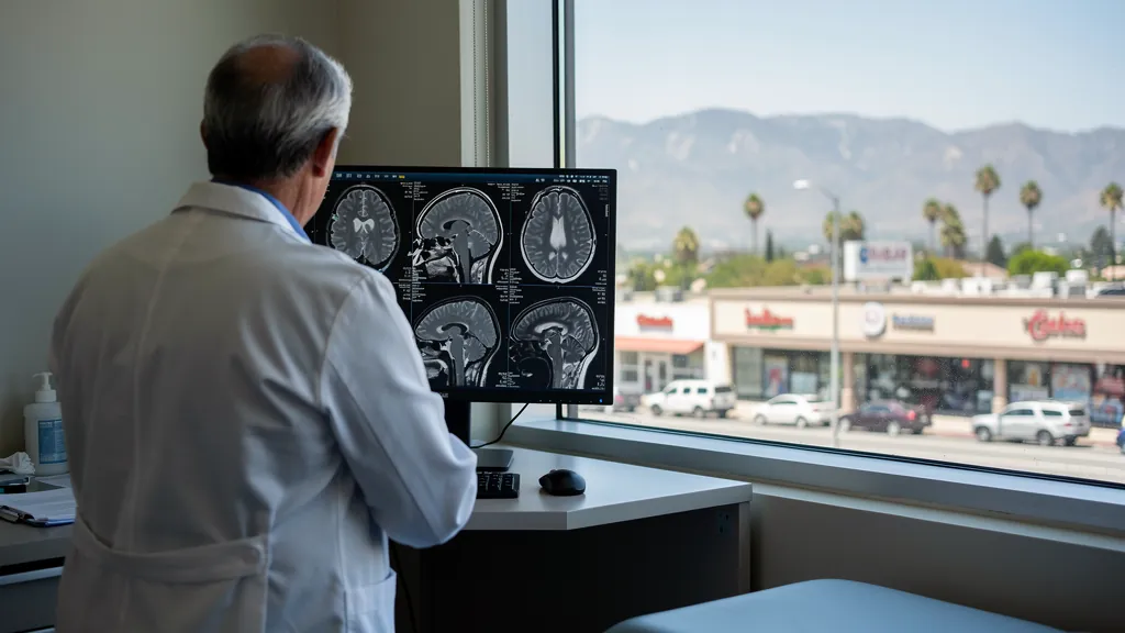 Doctor reviewing a brain MRI after a crash in Encino