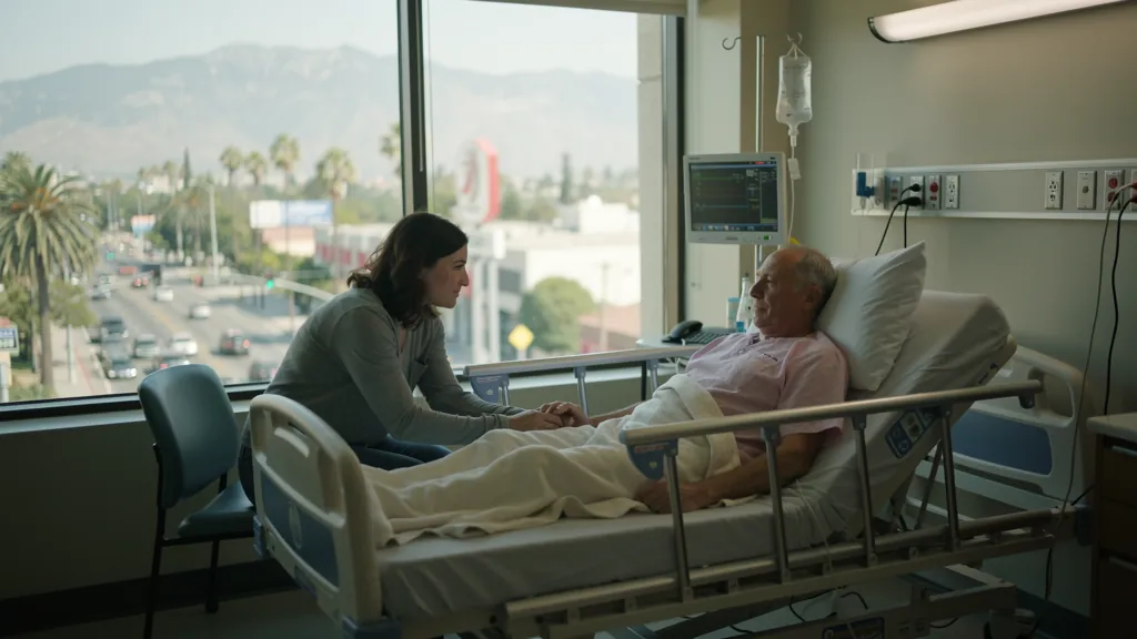 Patient recovering in the hospital with family nearby in Glendale