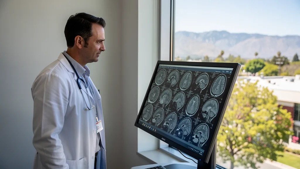 Doctor reviewing a brain MRI after a crash in Pasadena