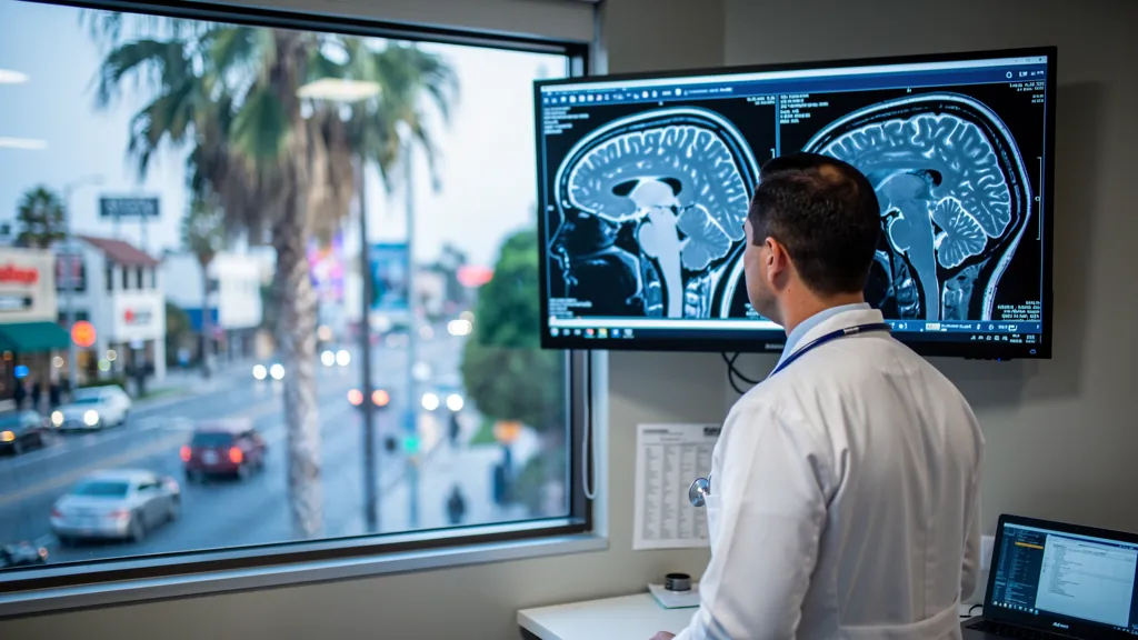 Doctor reviewing a brain MRI after a crash in Sherman Oaks