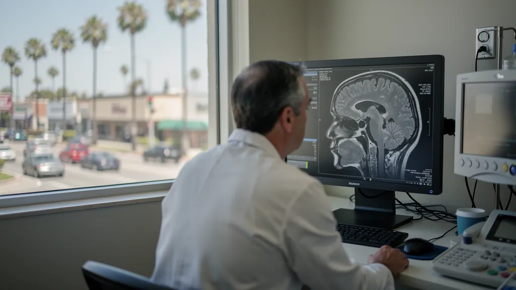 Doctor reviewing a brain MRI after a crash in Torrance