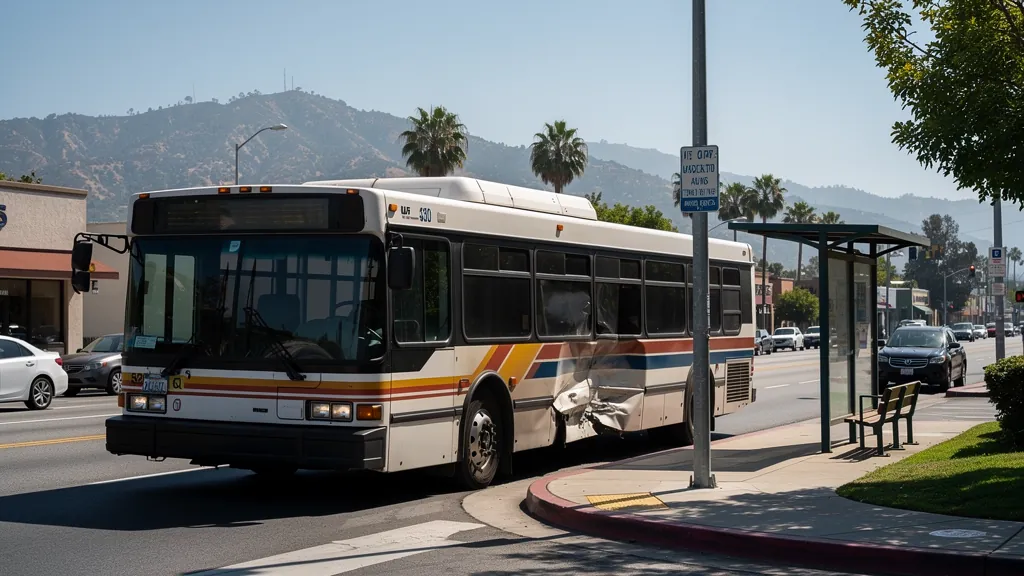 City bus with a damaged side panel in Burbank