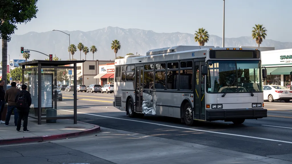 City bus with a damaged side panel in Glendale