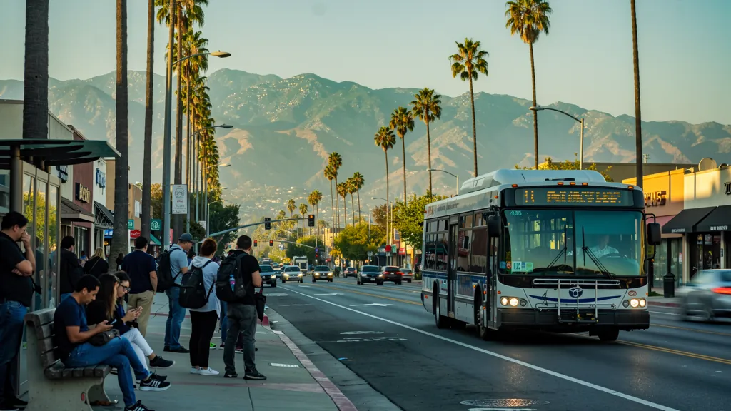 Commuters at a busy bus stop in Glendale