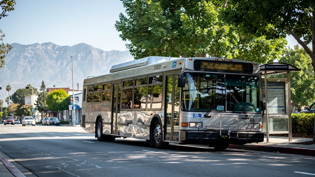 City bus with a damaged side panel in Pasadena