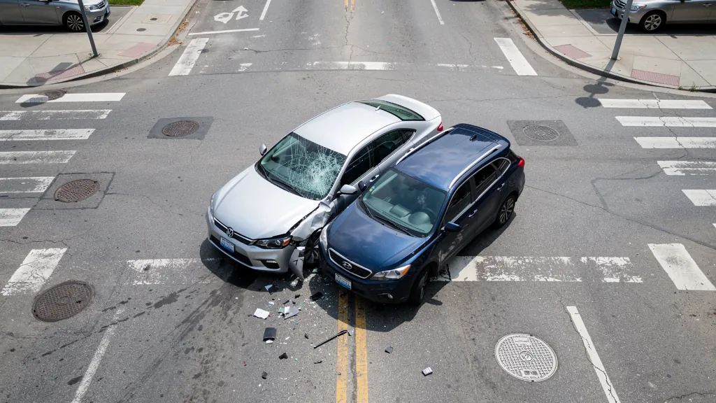 Two cars after an intersection collision
