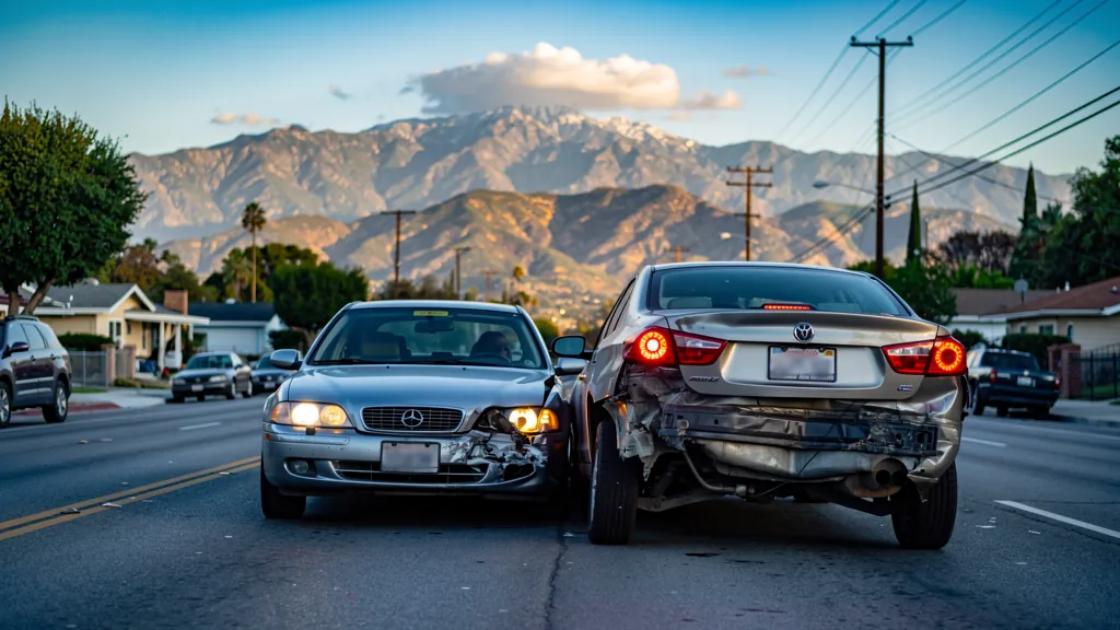 Cars stopped after a rear-end collision in Altadena