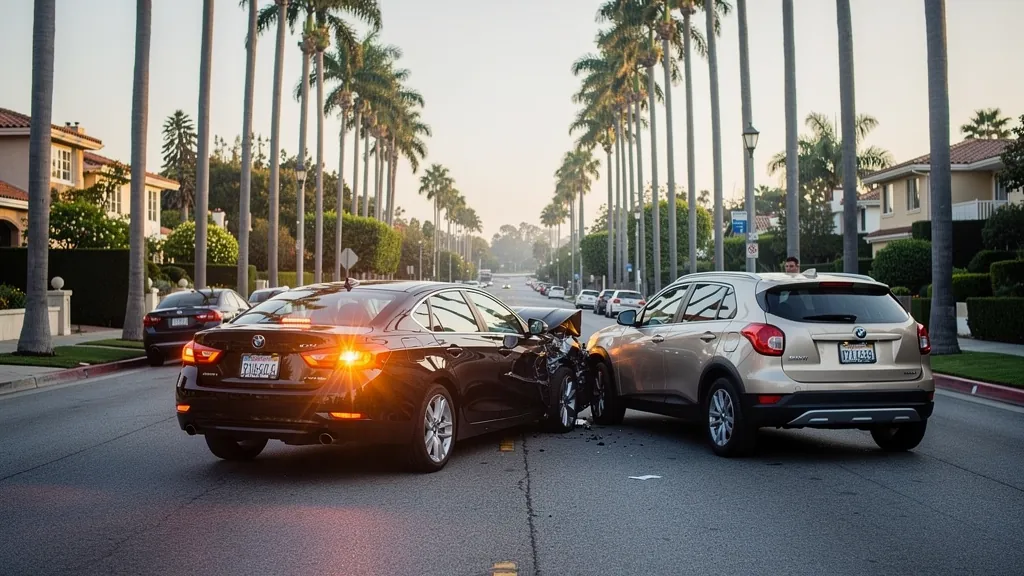 Cars stopped after a rear-end collision in Beverly Hills
