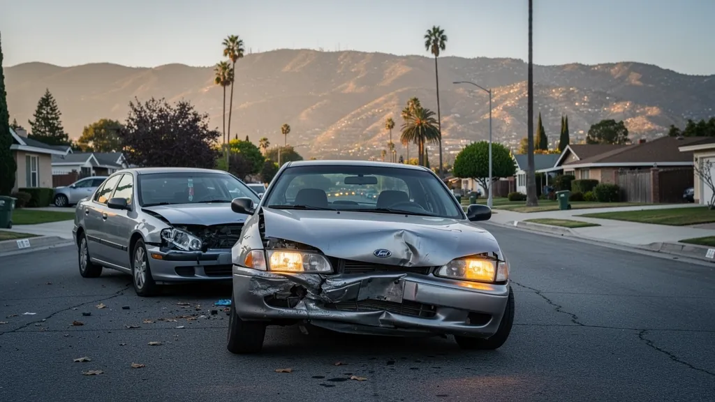 Cars stopped after a rear-end collision in Burbank