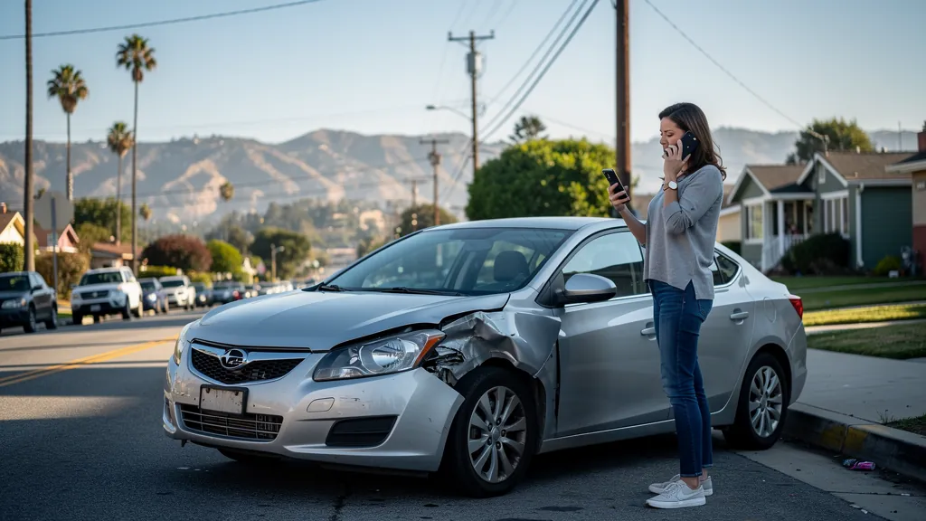Driver documenting car damage after a crash in Burbank