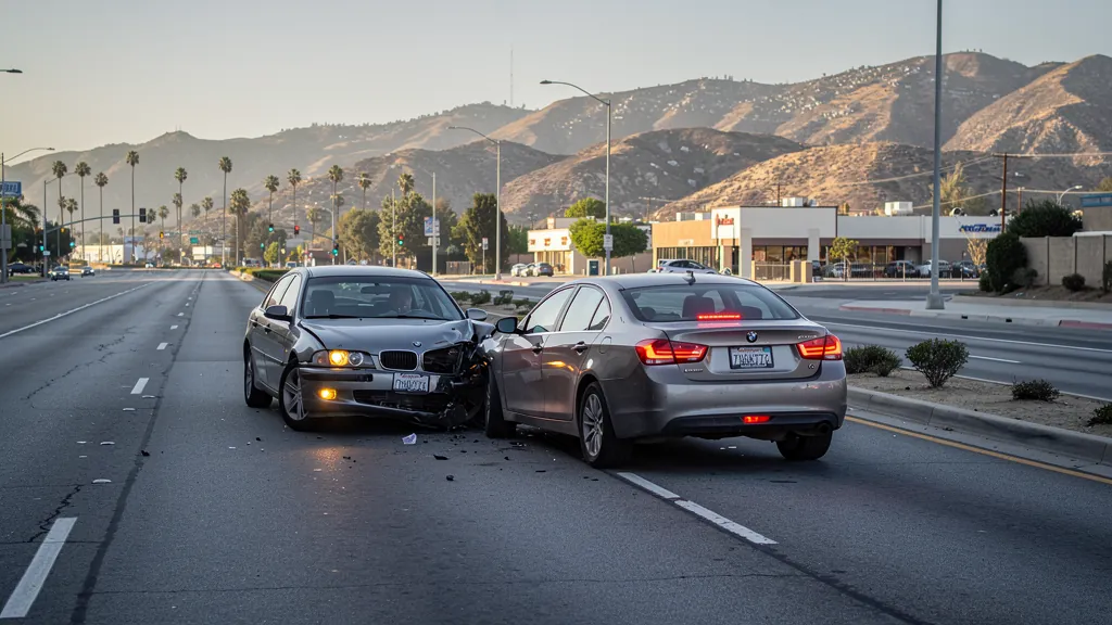 Cars stopped after a rear-end collision in Canoga Park
