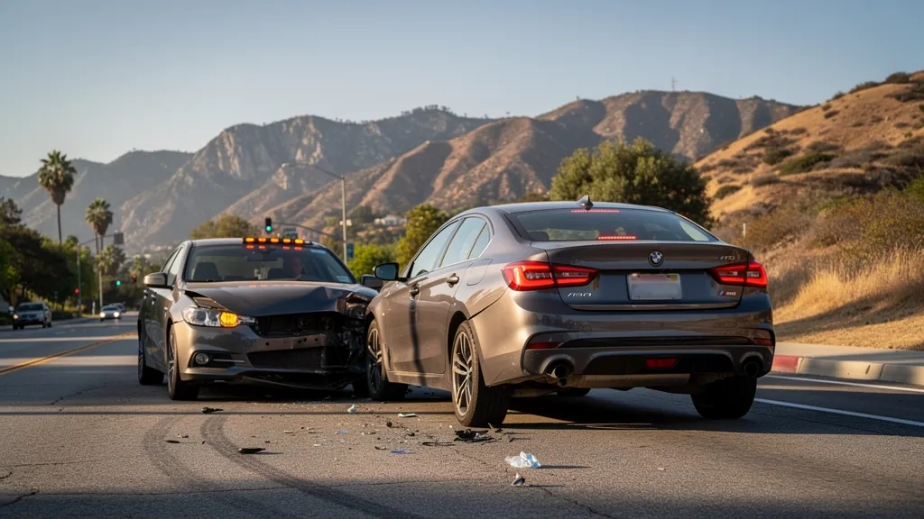 Cars stopped after a rear-end collision in Chatsworth