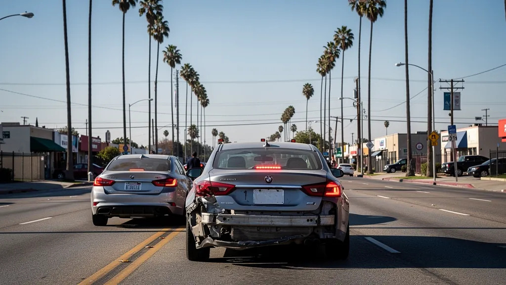 Cars stopped after a rear-end collision in Compton