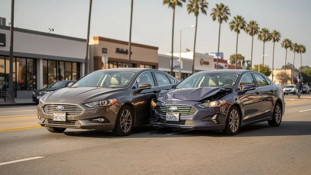 Cars stopped after a rear-end collision in Culver City