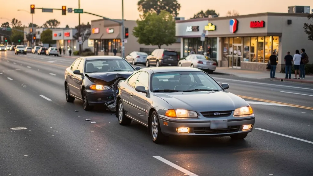 Cars stopped after a rear-end collision in Downey
