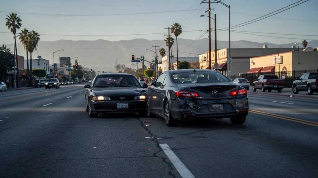 Cars stopped after a rear-end collision in El Monte