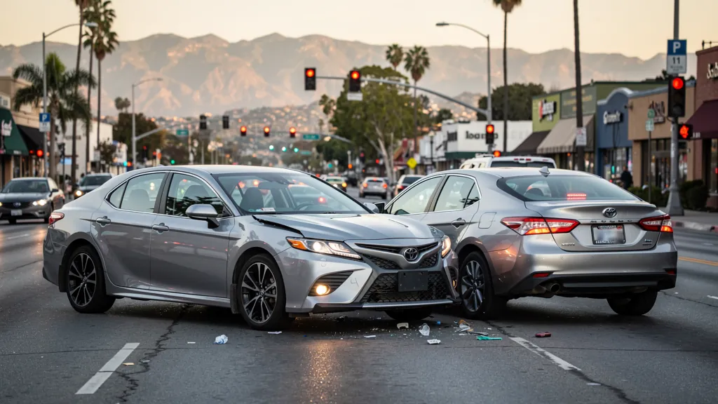 Cars stopped after a rear-end collision in Encino