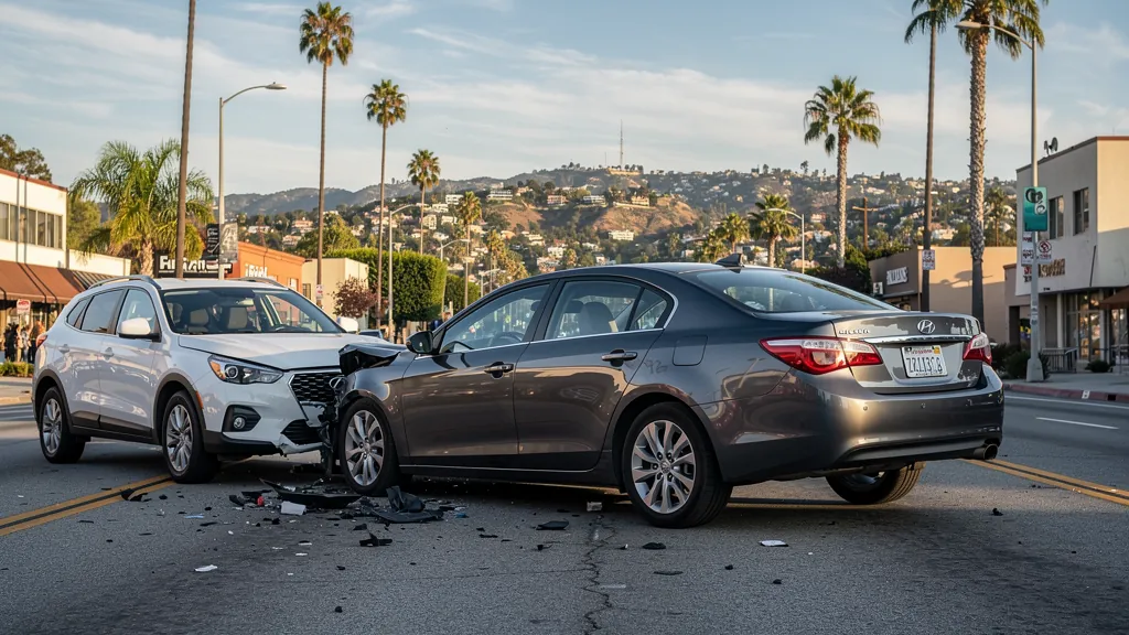 Cars stopped after a rear-end collision in Hollywood
