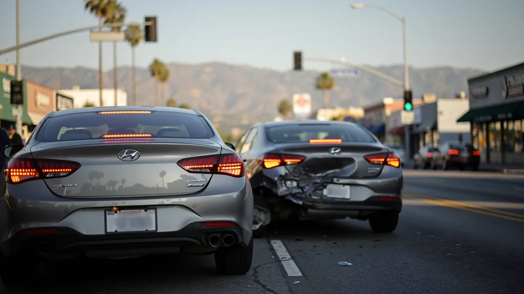 Cars stopped after a rear-end collision in North Hollywood