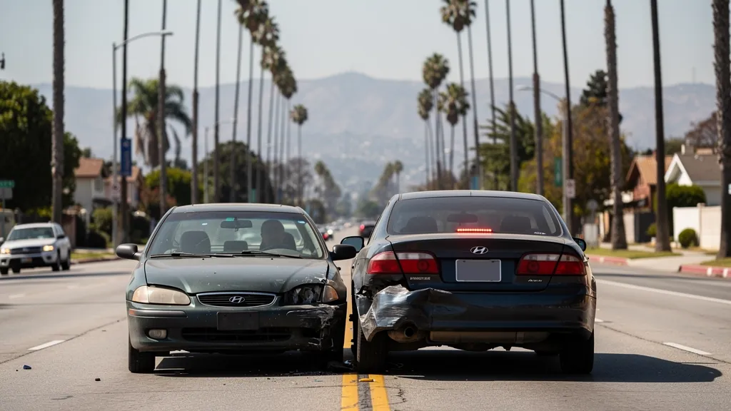 Cars stopped after a rear-end collision in Northridge