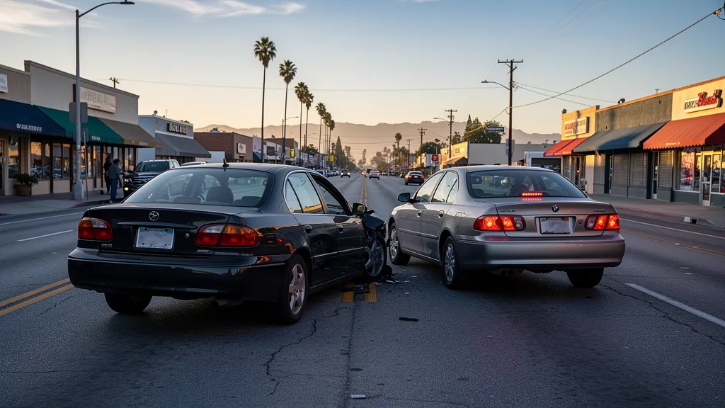 Cars stopped after a rear-end collision in Reseda