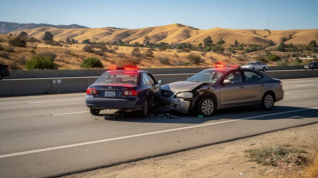 Cars stopped after a rear-end collision in Santa Clarita