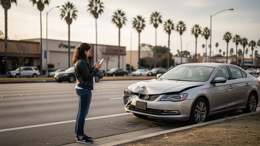 Driver documenting car damage after a crash in Torrance