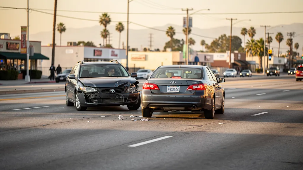 Cars stopped after a rear-end collision in Van Nuys