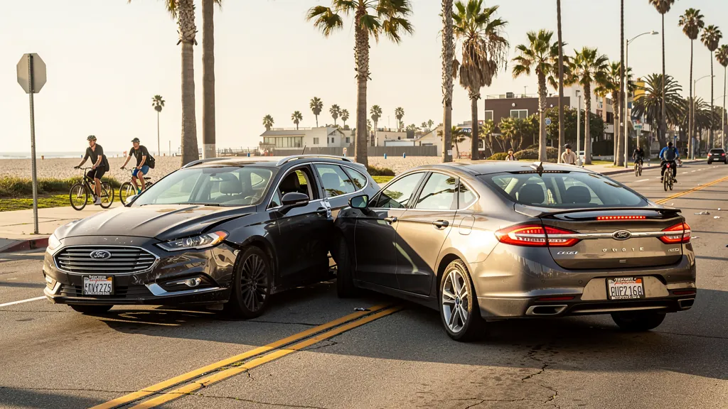 Cars stopped after a rear-end collision in Venice