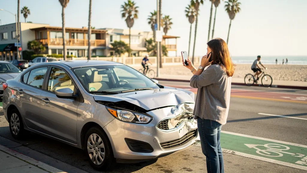 Driver documenting car damage after a crash in Venice