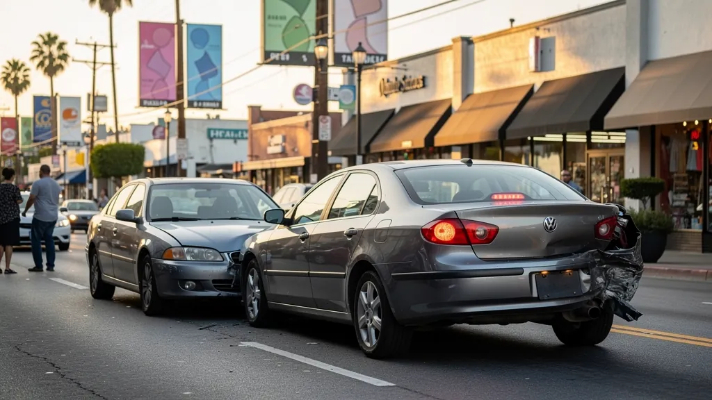 Cars stopped after a rear-end collision in West Hollywood