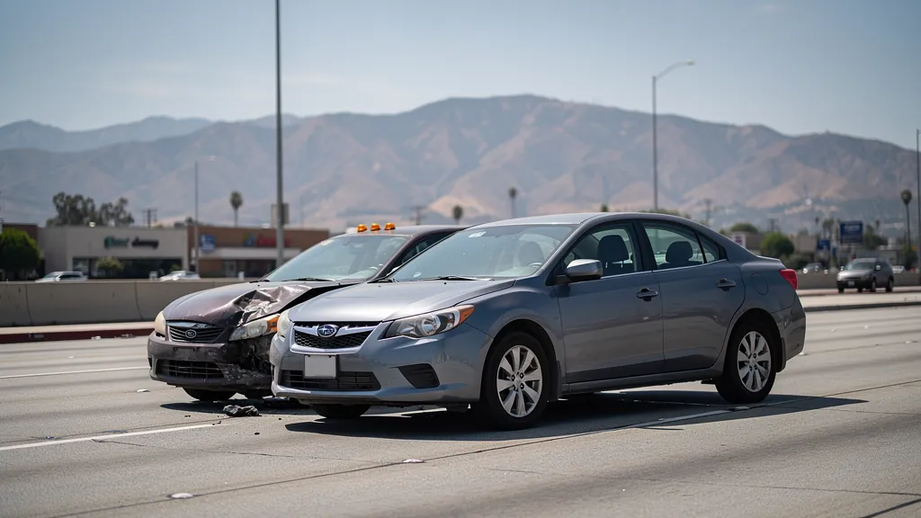 Cars stopped after a rear-end collision in Whittier