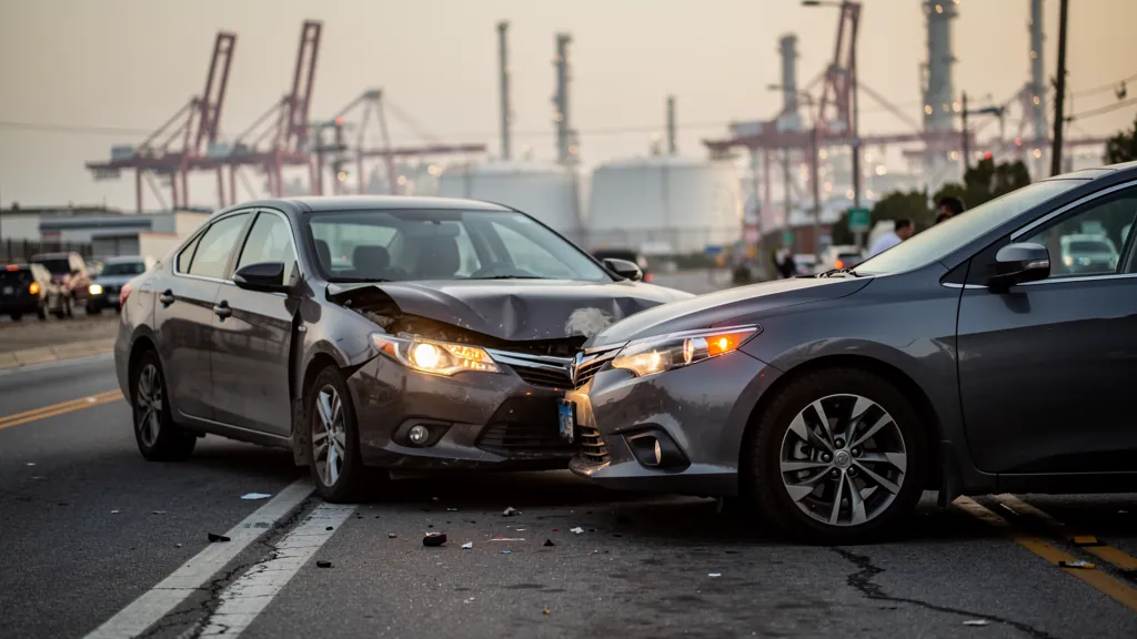 Cars stopped after a rear-end collision in Wilmington