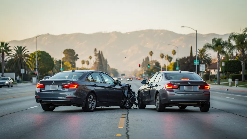 Cars stopped after a rear-end collision in Woodland Hills
