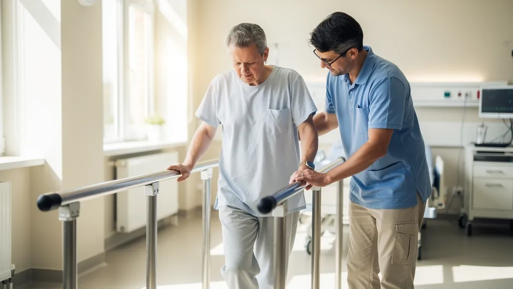 Crash survivor in physical therapy after a catastrophic injury