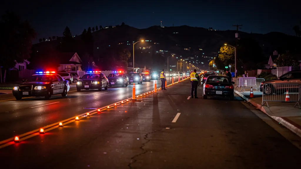 Police DUI checkpoint at night in Burbank