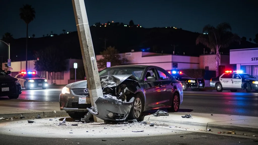 Car crashed into a pole after a drunk-driving collision in Burbank