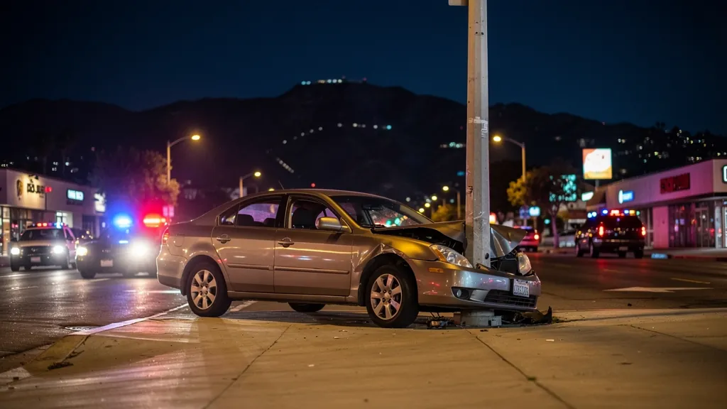 Car crashed into a pole after a drunk-driving collision in Encino
