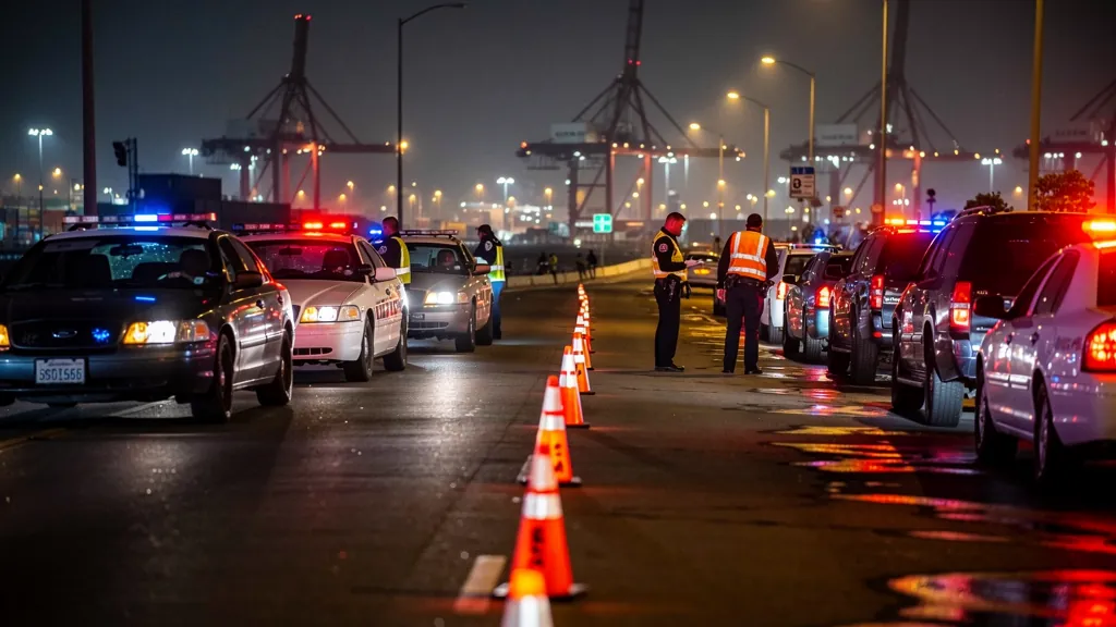 Police DUI checkpoint at night in Long Beach