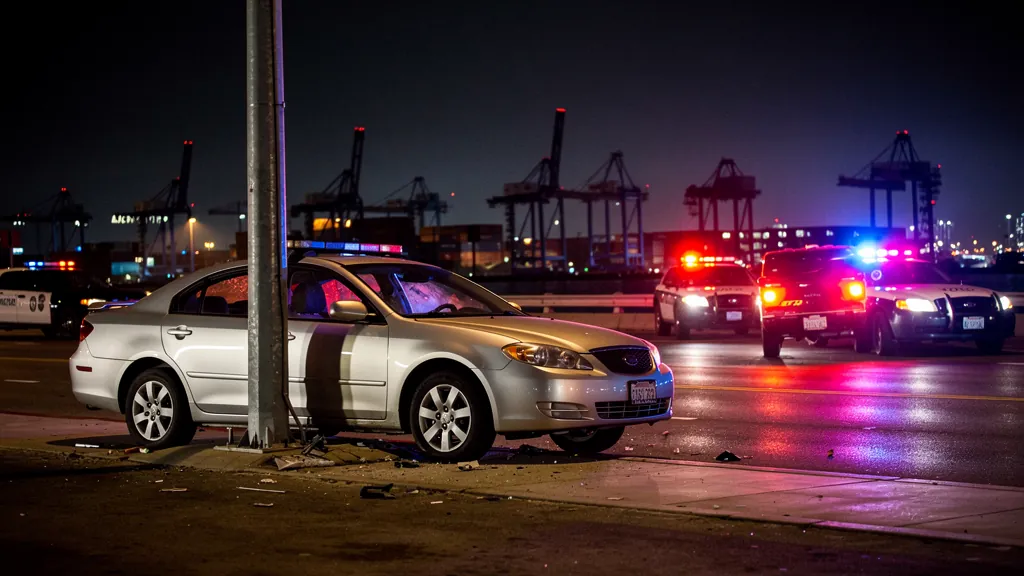 Car crashed into a pole after a drunk-driving collision in Long Beach