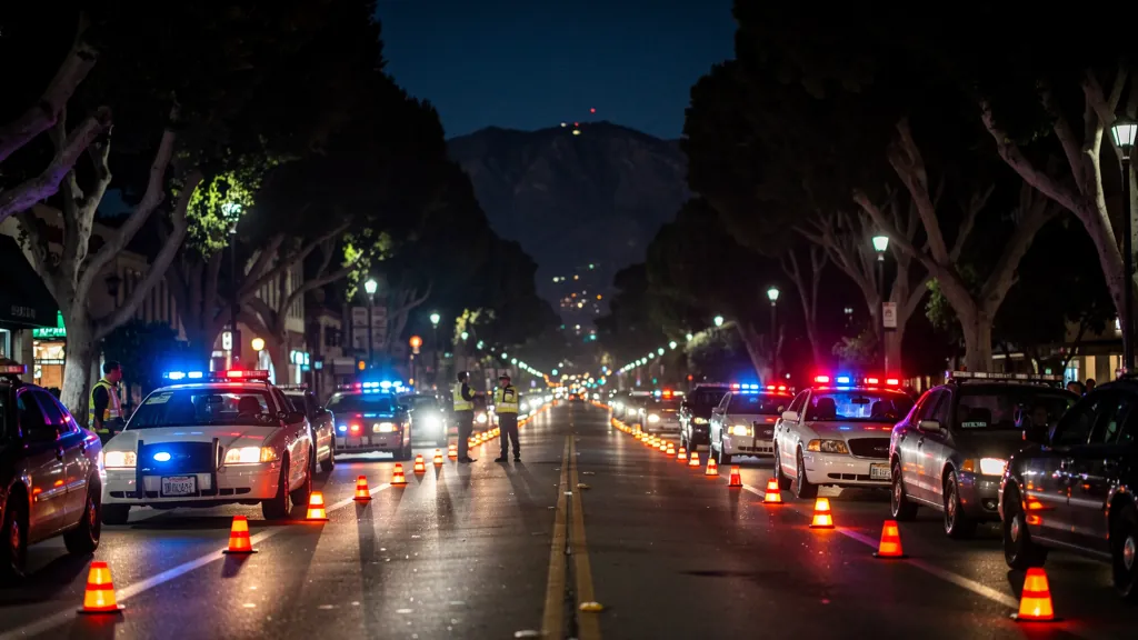 Police DUI checkpoint at night in Pasadena