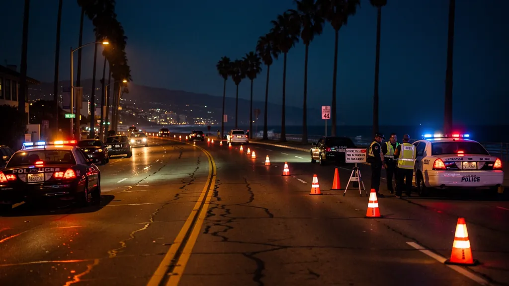 Police DUI checkpoint at night in Santa Monica