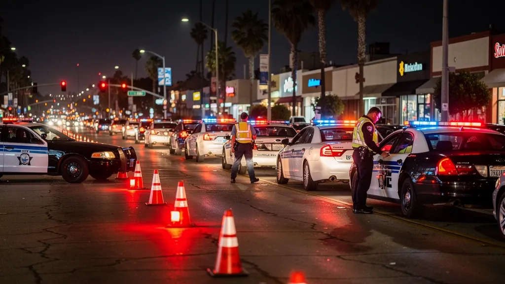 Police DUI checkpoint at night in Sherman Oaks