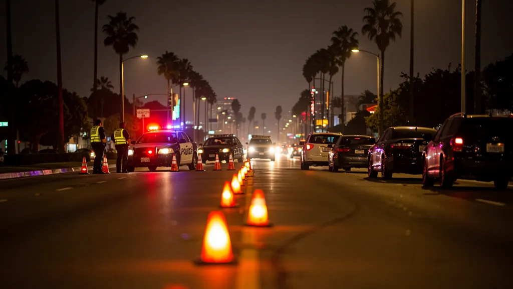 Police DUI checkpoint at night in Torrance
