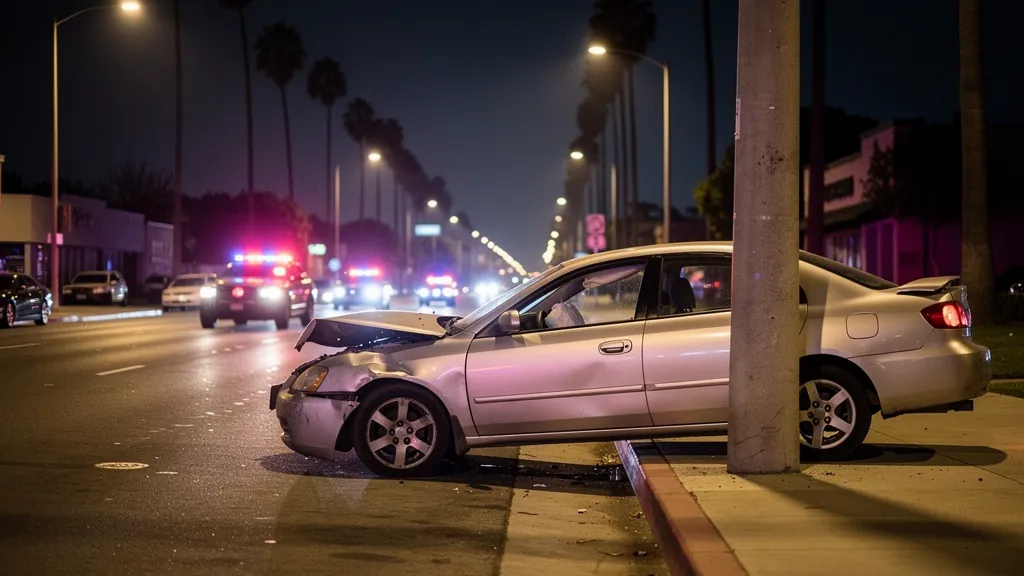 Car crashed into a pole after a drunk-driving collision in Torrance