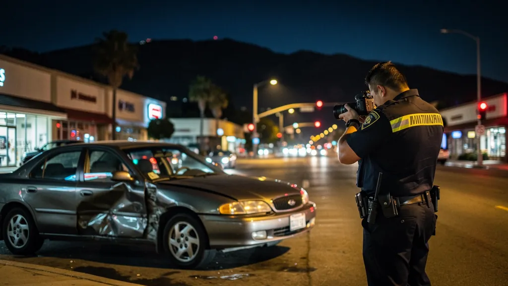Police officer documenting a hit-and-run in Encino
